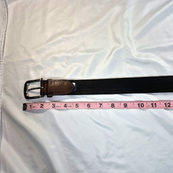 Men's Leather Western Style Belt Brown Black Stitching Silver Buckle Size 42 - Picture 11 of 14